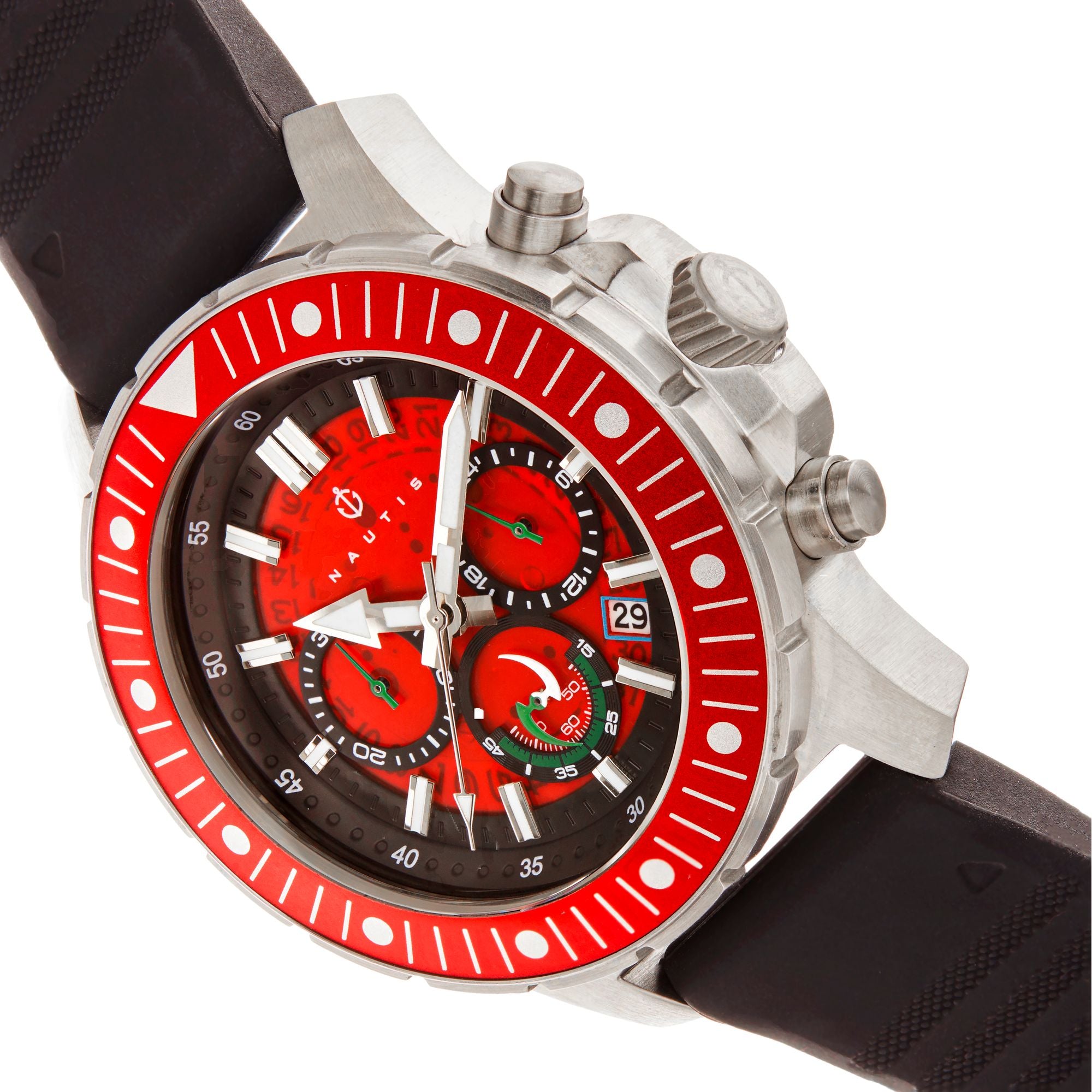 Nautis Caspian Chronograph Strap Watch w/Date - Black/Red - 21227G-D