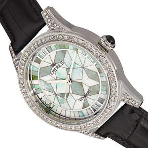 Empress Augusta Automatic Mosaic Mother-of-Pearl Leather-Band Watch - Silver/Black - EMPEM3501