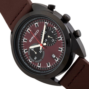 Breed Racer Chronograph Leather-Band Watch w/Date - Black/Maroon - BRD8507