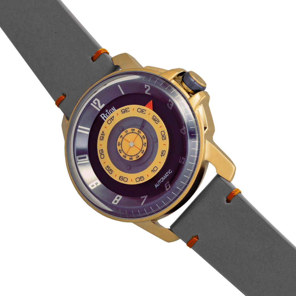 Reign Monarch Automatic Domed Leather-Band Watch - Gold/Grey - REIRN5202