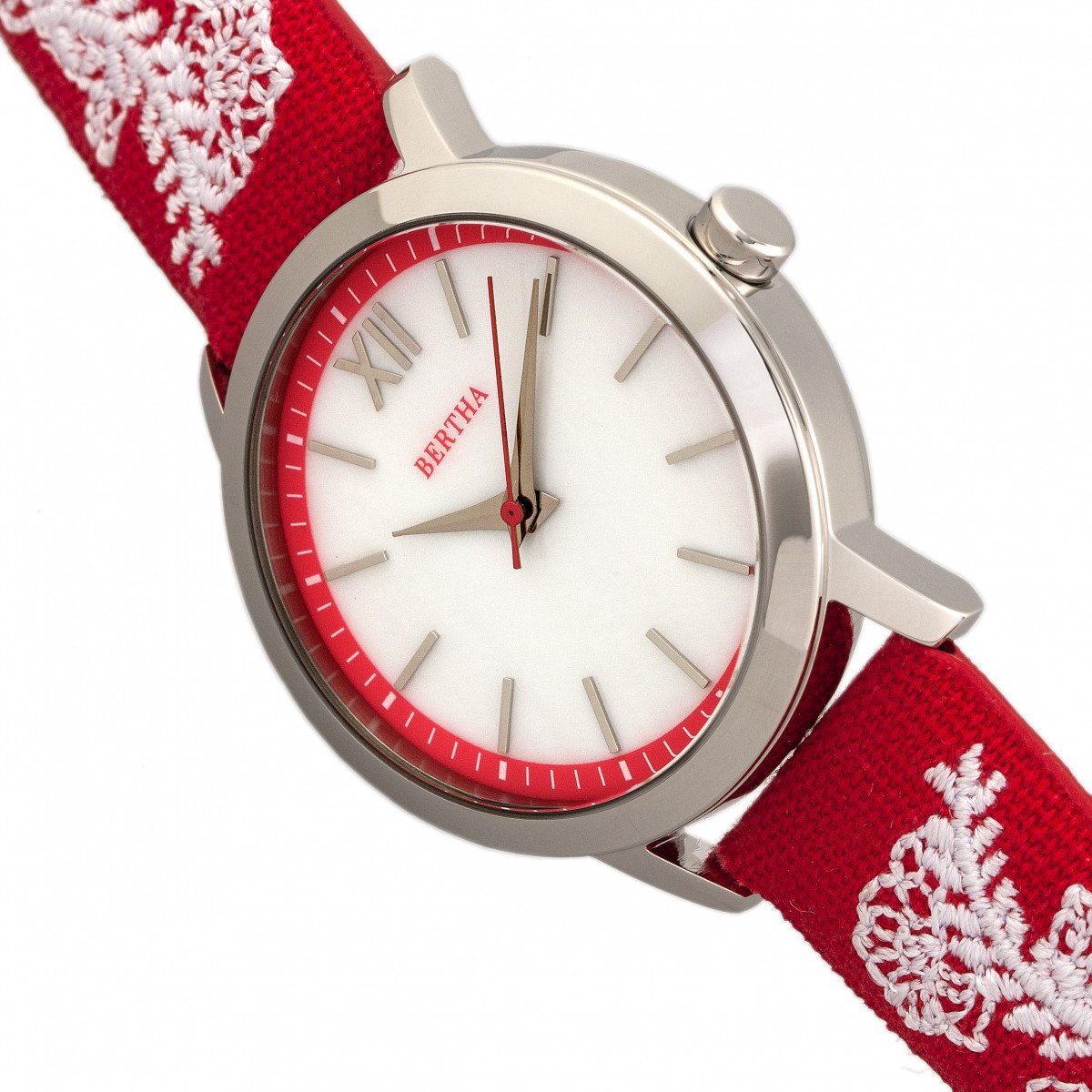 Bertha Penelope MOP Leather-Band Watch - Red  - BTHBR7301