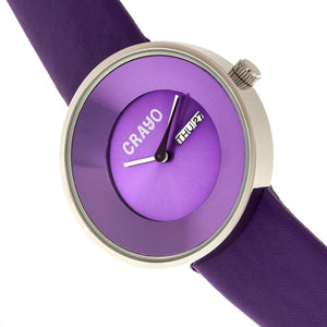 Crayo Button Leather-Band Unisex Watch w/ Day/Date - Purple - CRACR0201