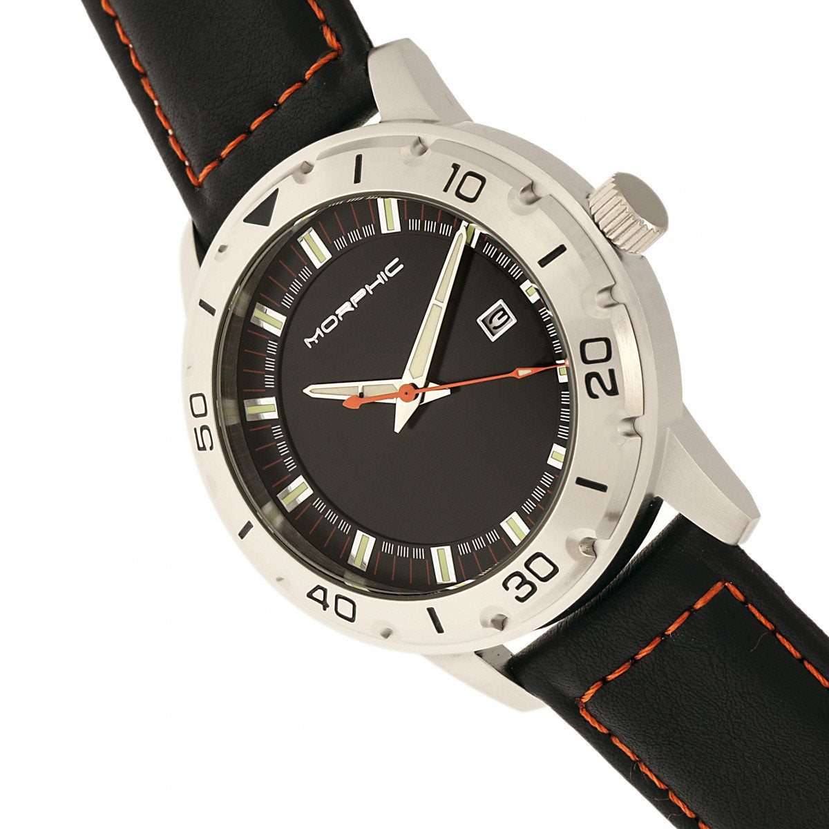 Morphic M71 Series Leather-Band Watch w/Date - Silver/Black - MPH7101