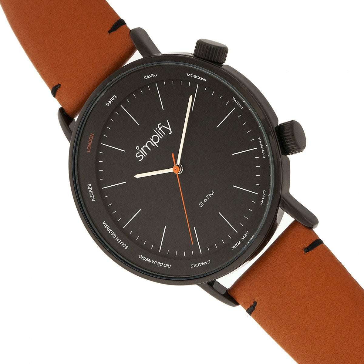 Simplify The 3300 Leather-Band Watch - Orange/Black - SIM3307