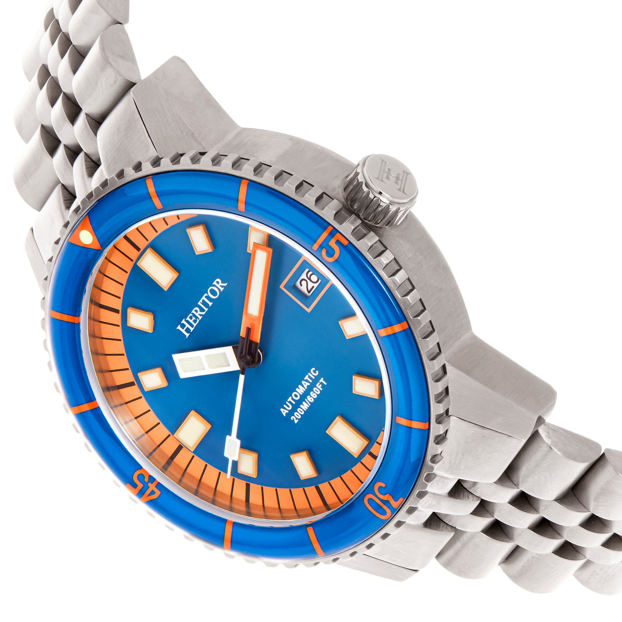 Heritor Automatic Edgard Bracelet Diver's Watch w/Date - Navy/Orange - HERHR9106