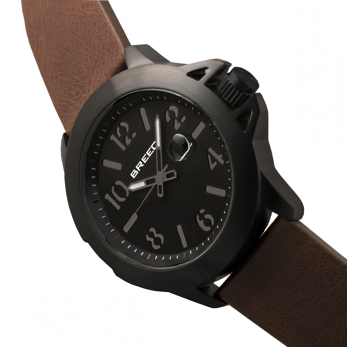 Breed Bryant Leather-Band Watch w/Date - Black/Brown - BRD7104