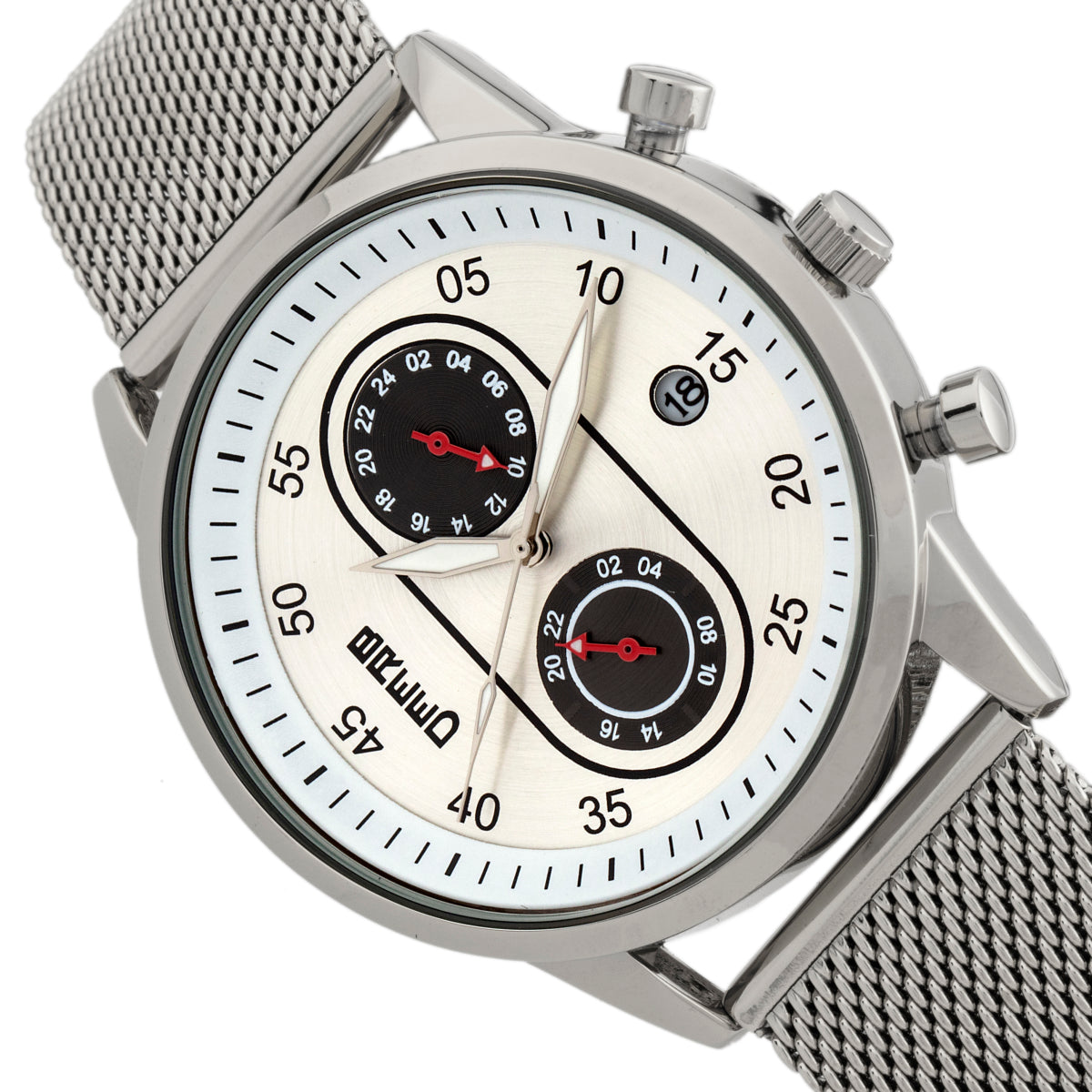Breed Andreas Mesh-Bracelet Watch w/ Date - Silver - BRD8701