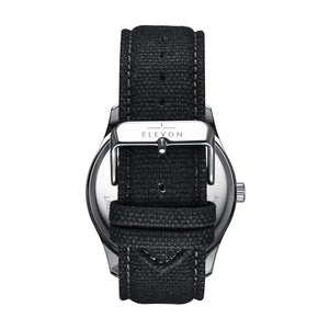 Elevon Crosswind Canvas-Overlaid Leather-Band Watch w/ Date - Black - ELE128-2