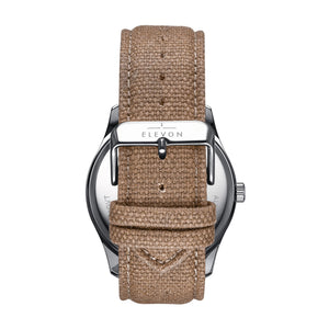 Elevon Crosswind Canvas-Overlaid Leather-Band Watch w/ Date - Black/Khaki - ELE128-3