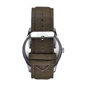 Elevon Crosswind Canvas-Overlaid Leather-Band Watch w/ Date - Black/Olive - ELE128-4