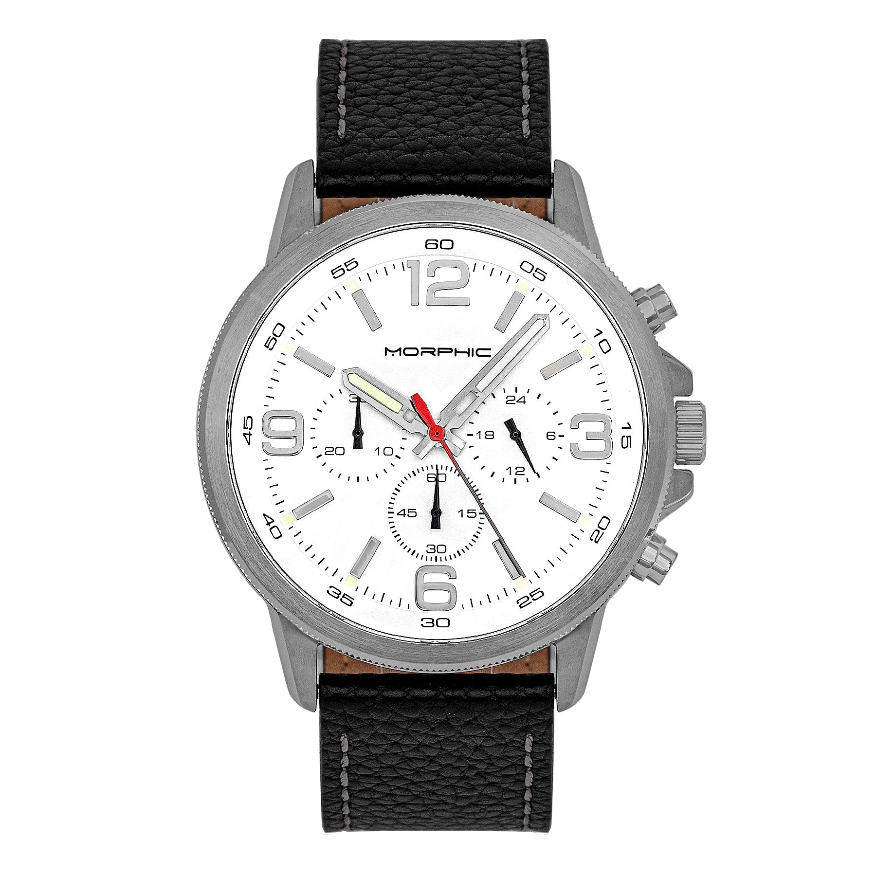 Morphic M86 Series Chronograph Leather-Band Watch - Silver/White - MPH8601
