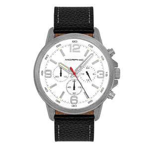 Morphic M86 Series Chronograph Leather-Band Watch - Silver/White - MPH8601