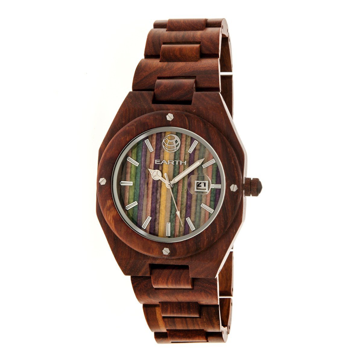 Earth Wood Cypress Skateboard-Dial Bracelet Watch w/Magnified Date