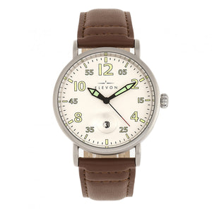 Elevon Von Braun Leather-Band Watch w/Date - Silver/Brown - ELE112-1