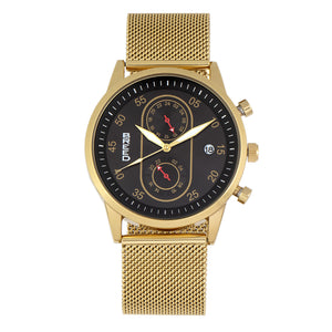 Breed Andreas Mesh-Bracelet Watch w/ Date - Gold/Black - BRD8702
