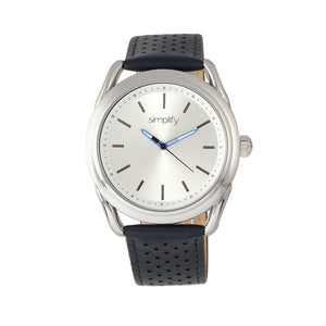 Simplify The 5900 Leather-Band Watch - Silver/Blue - SIM5901