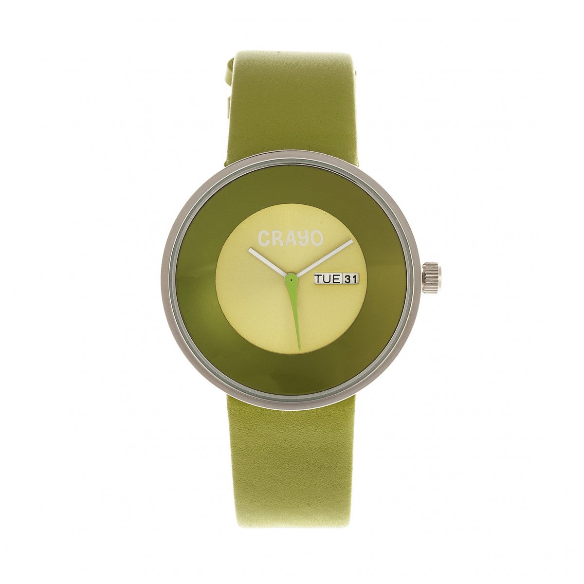 Crayo Button Leather-Band Unisex Watch w/ Day/Date - Green - CRACR0203