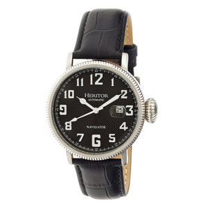 Heritor Automatic Olds Leather-Band Watch - Silver/Black/Black - HERHR3202