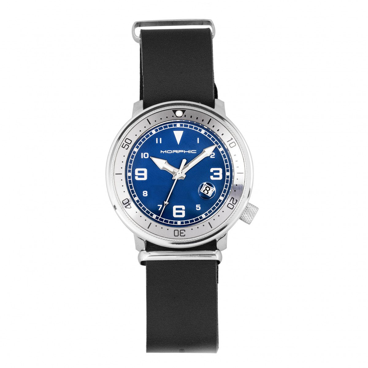 Morphic M74 Series Leather-Band Watch w/Magnified Date Display - Black/Grey/Blue - MPH7408