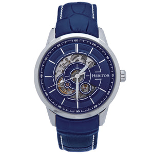 Heritor Automatic Davies Semi-Skeleton Leather-Band Watch - Silver/Navy - HERHS2503