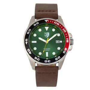 Three Leagues Artillery Leather-Band Watch with Date - Green/Brown/Black - TLW3L107