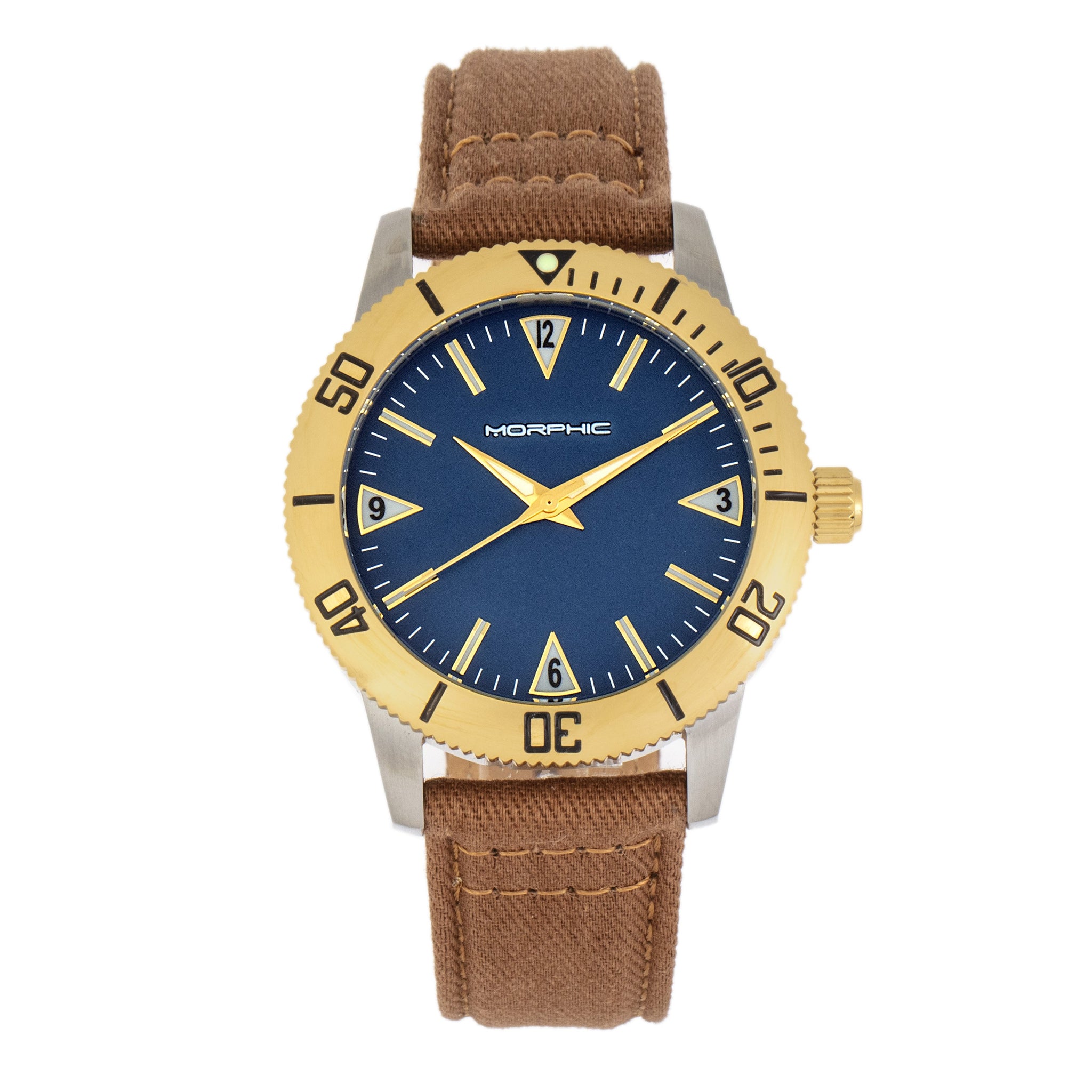 Morphic M85 Series Canvas-Overlaid Leather-Band Watch - Gold/Brown - MPH8501
