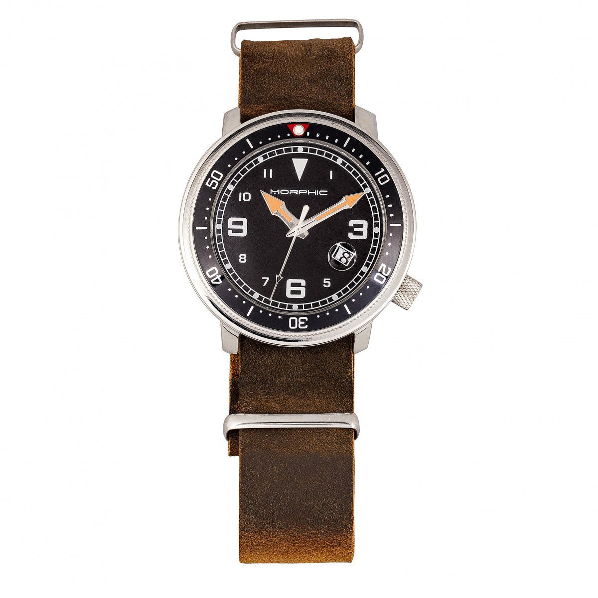 Morphic M74 Series Leather-Band Watch w/Magnified Date Display - Brown/Black & Silver/Black - MPH7410