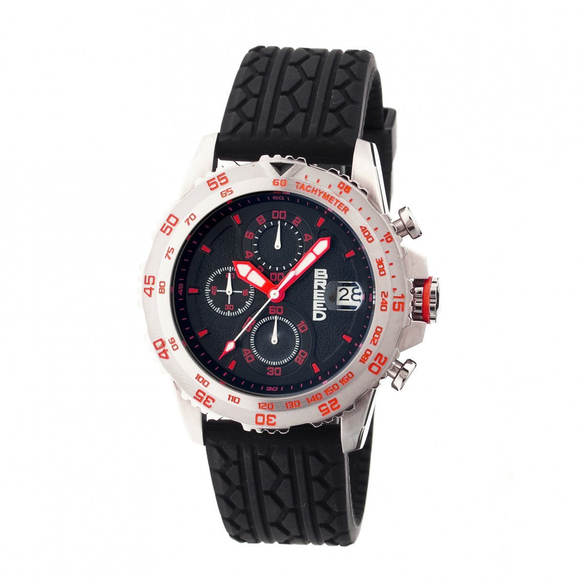 Breed Socrates Chronograph Men's Watch w/ Date  -  Silver/Red - BRD6304