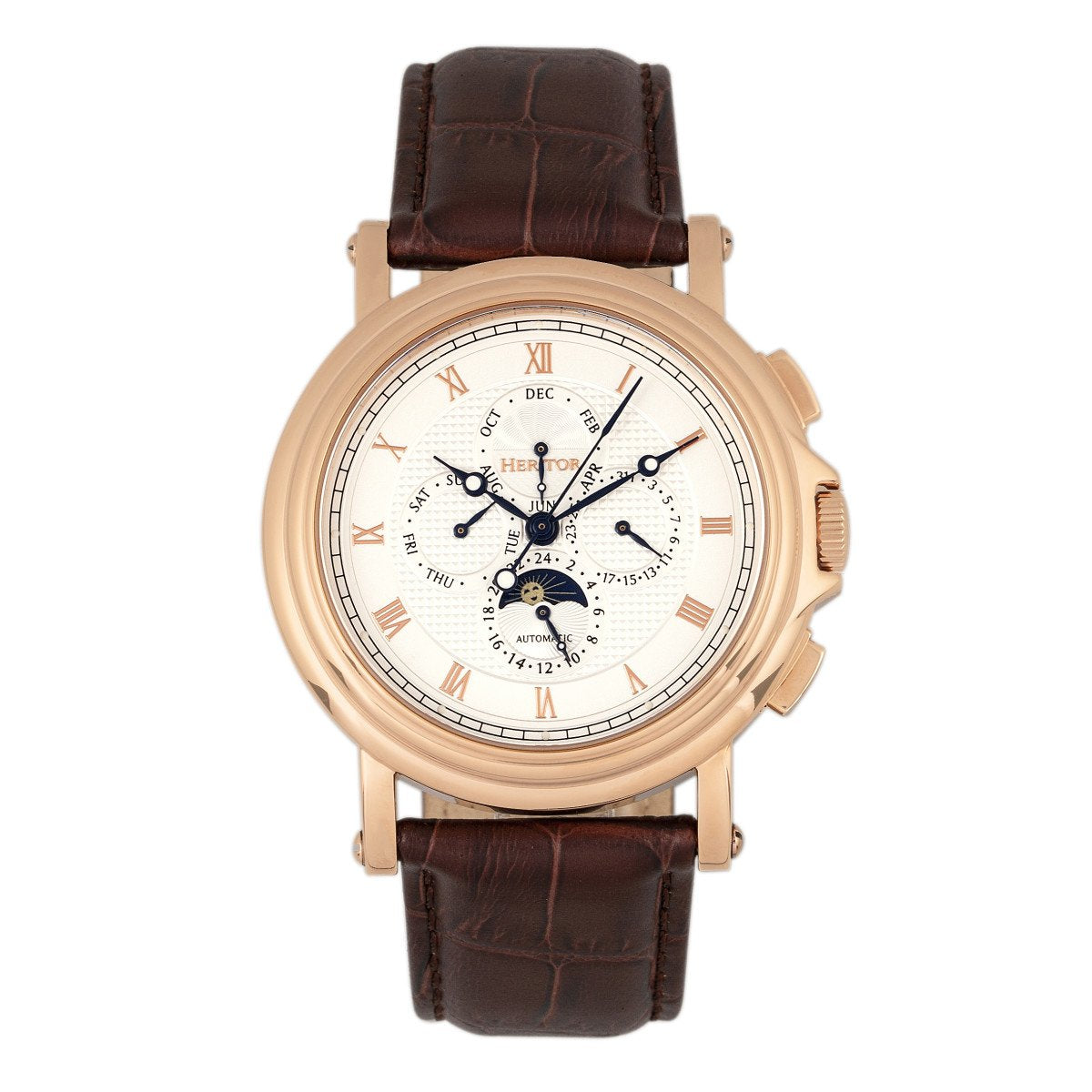 Heritor Automatic Kingsley Leather-Band Watch w/Day/Date - Rose Gold/White - HERHR4809