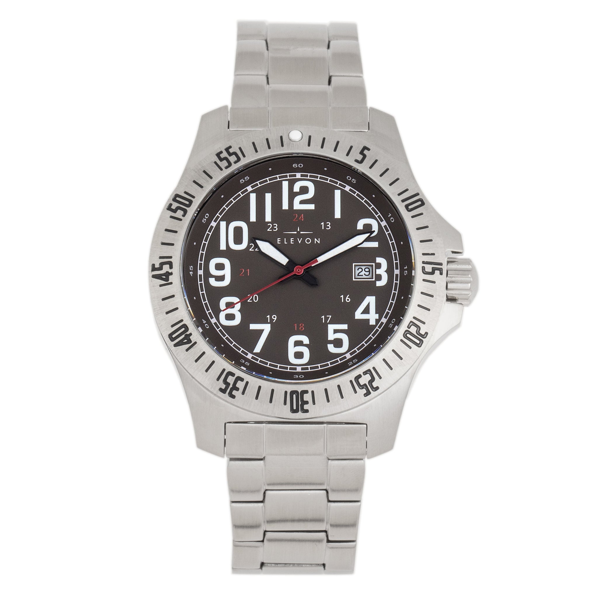 Elevon Aviator Bracelet Watch w/Date - Silver/Brown - ELE120-6