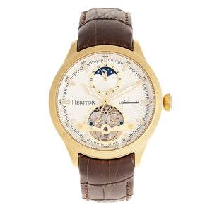 Heritor Automatic Gregory Semi-Skeleton Leather-Band Watch - Gold/Brown - HERHR8103