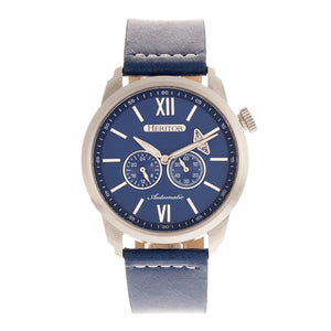 Heritor Automatic Wellington Leather-Band Watch - Silver/Blue - HERHR8202