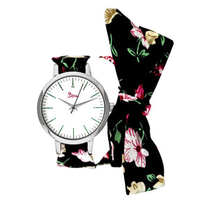 Boum Arc Floral-Print Wrap Watch - Silver/Black - BOUBM5006