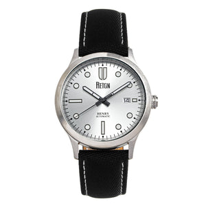 Reign Henry Automatic Canvas-Overlaid Leather-Band Watch w/Date - Silver - REIRN6201
