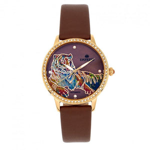 Empress Diana Automatic Engraved MOP Leather-Band Watch