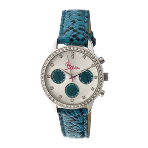 Boum Serpent Leather-Band Ladies Watch w/ Day/Date - Silver/Turquoise - BOUBM2401