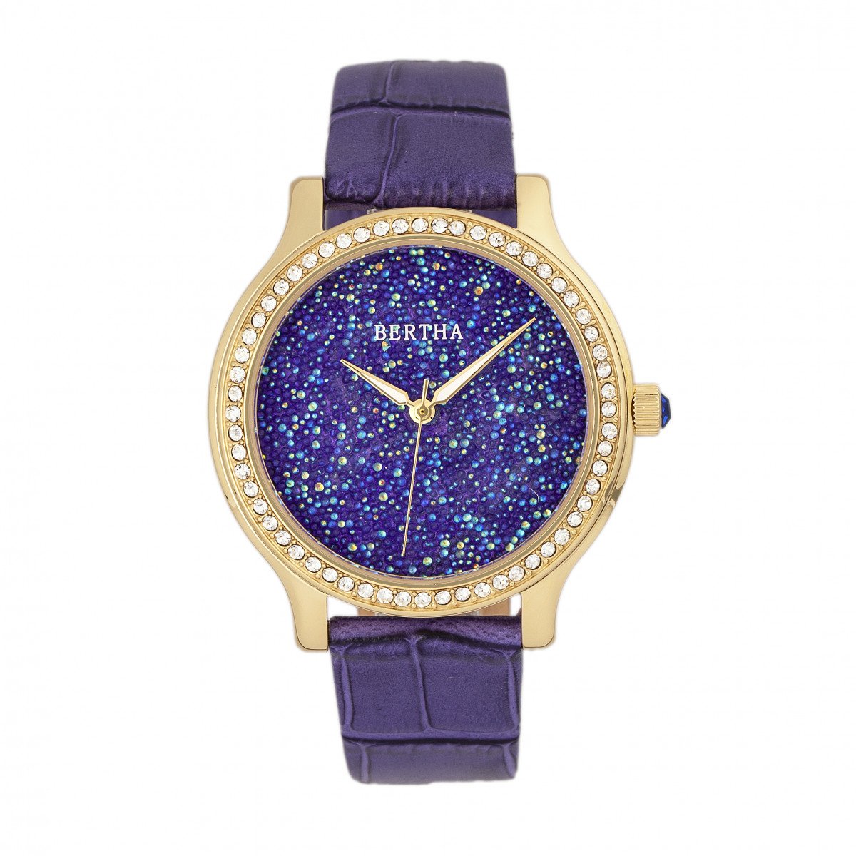 Bertha Cora Crystal-Encrusted Leather-Band Watch - Purple - BTHBR6003