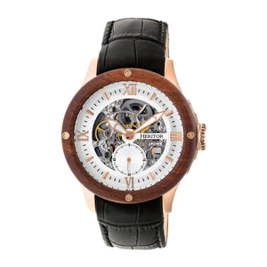 Heritor Automatic Belmont Skeleton Leather-Band Watch - Rose Gold/Silver - HERHR3905
