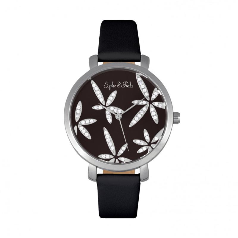Sophie & Freda Key West Leather-Band Watch w//Swarovski Crystals