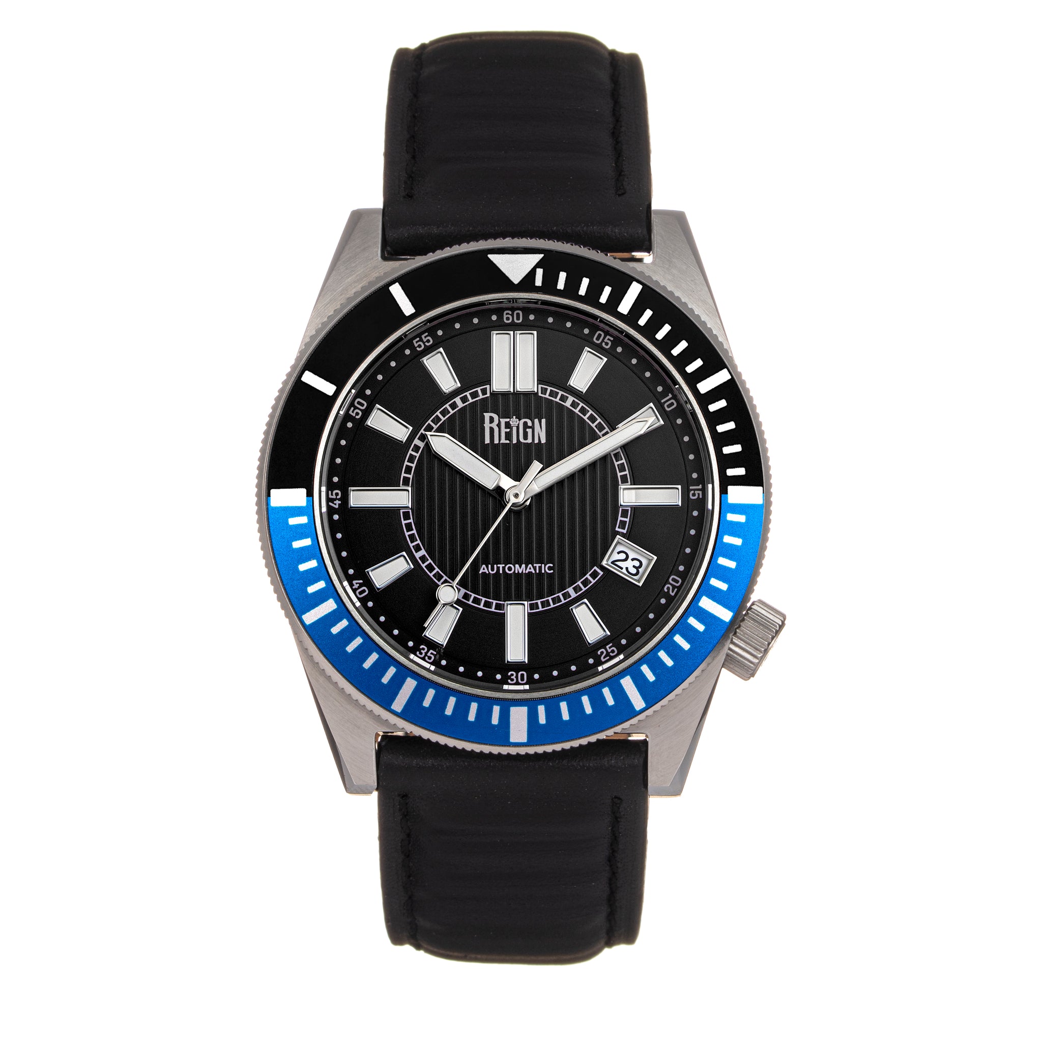 Reign Francis Leather-Band Watch w/Date - Black/Blue - REIRN6303