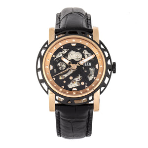 Reign Stavros Automatic Skeleton Leather-Band Watch - Rose Gold/Black - REIRN3706