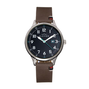 Elevon Boost Leather-Band Watch w/Date - Umber/Black - ELE126-2