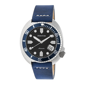 Heritor Automatic Morrison Leather-Band Watch w/Date - Blue/Silver - HERHR7605