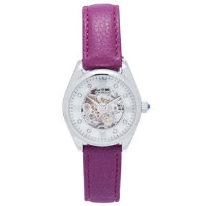 Empress Magnolia Automatic MOP Skeleton Dial Leather-Band Watch - Purple/Silver - EMPEM3605