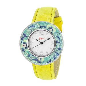 Boum Bouquet Floral-Ring Leather-Band Ladies Watch - Yellow - BOUBM2807