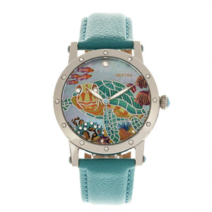 Bertha Chelsea MOP Leather-Band Ladies Watch - Silver/Turquoise - BTHBR4901