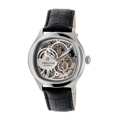 Heritor Automatic Odysseus Leather-Band Skeleton Watch