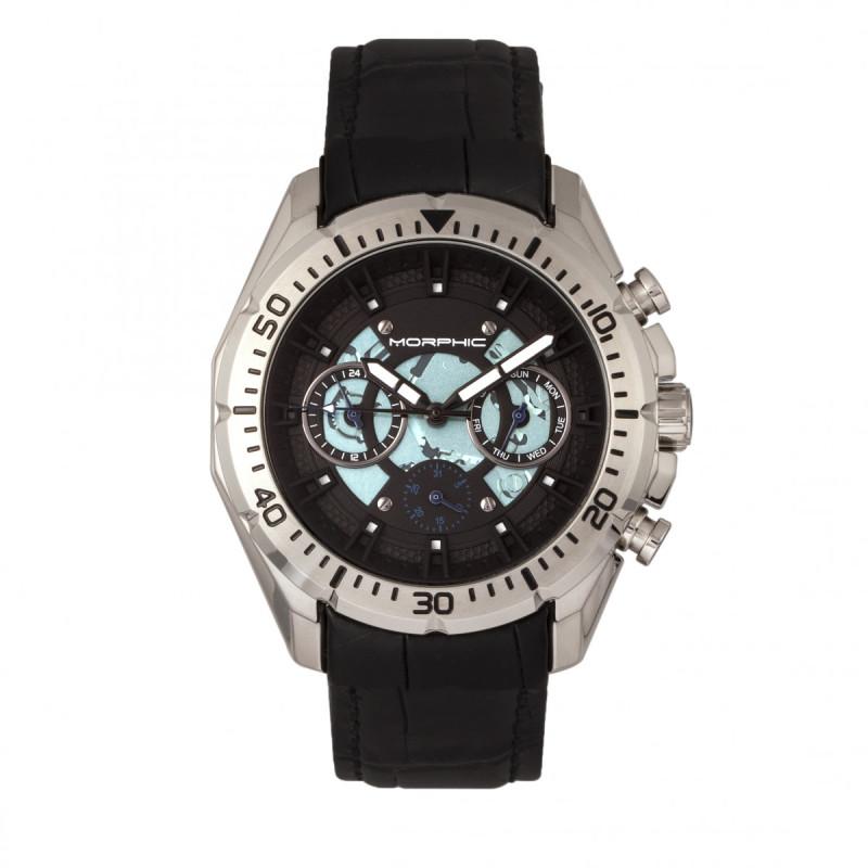Morphic M66 Series Skeleton Dial Leather-Band Watch w/ Day/Date