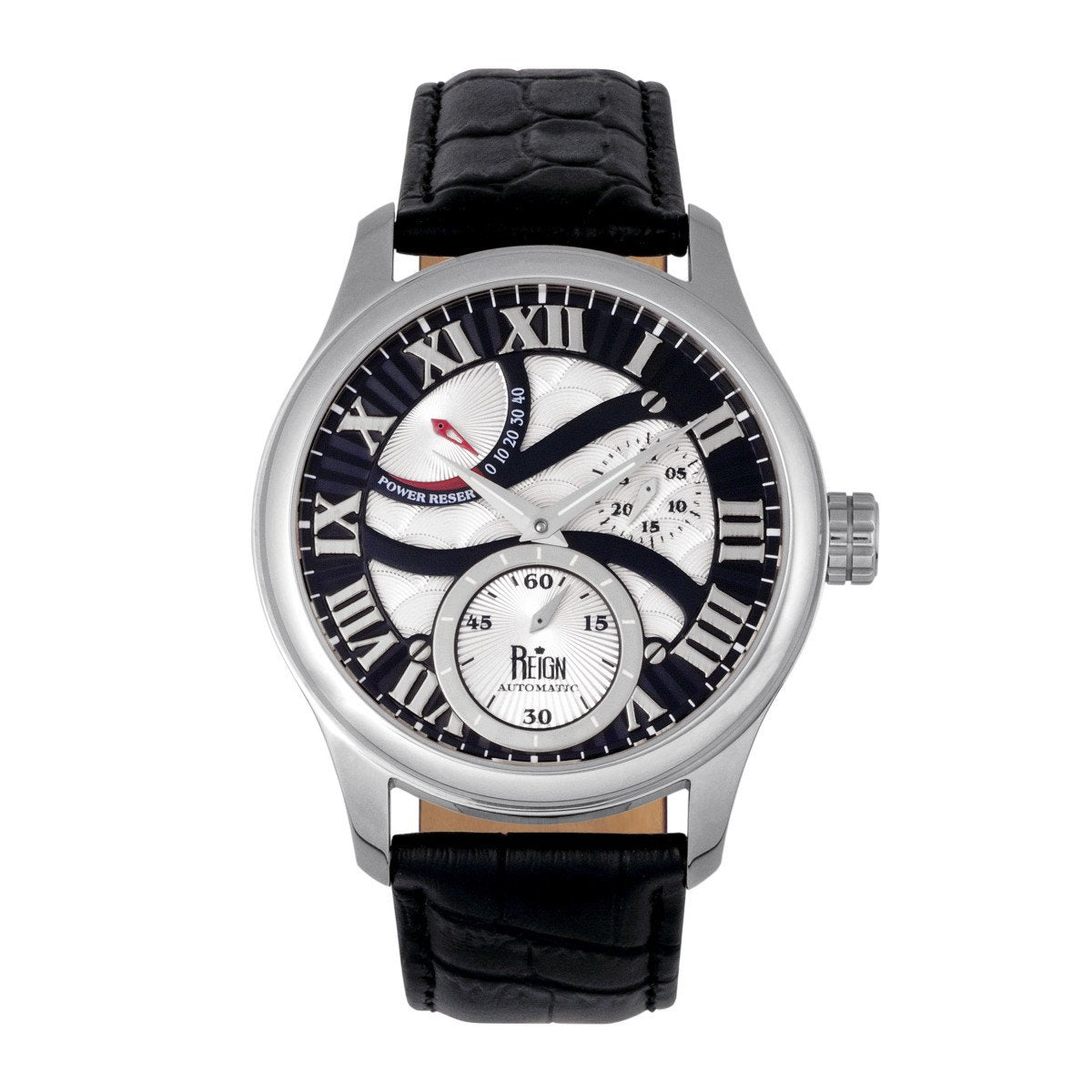 Reign Bhutan Leather-Band Automatic Watch - Silver/Black - REIRN1602