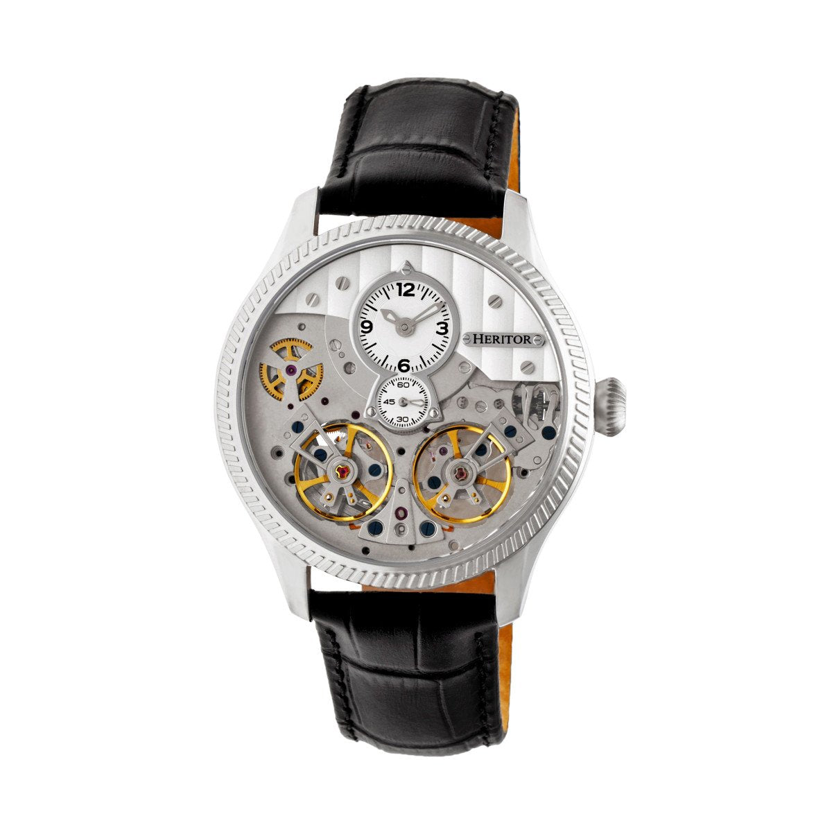 Heritor Automatic Winthrop Leather-Band Skeleton Watch